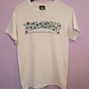 Thrasher Magazine Rose Thorn Logo TShirt Women S White Skate Streetwear Coquette